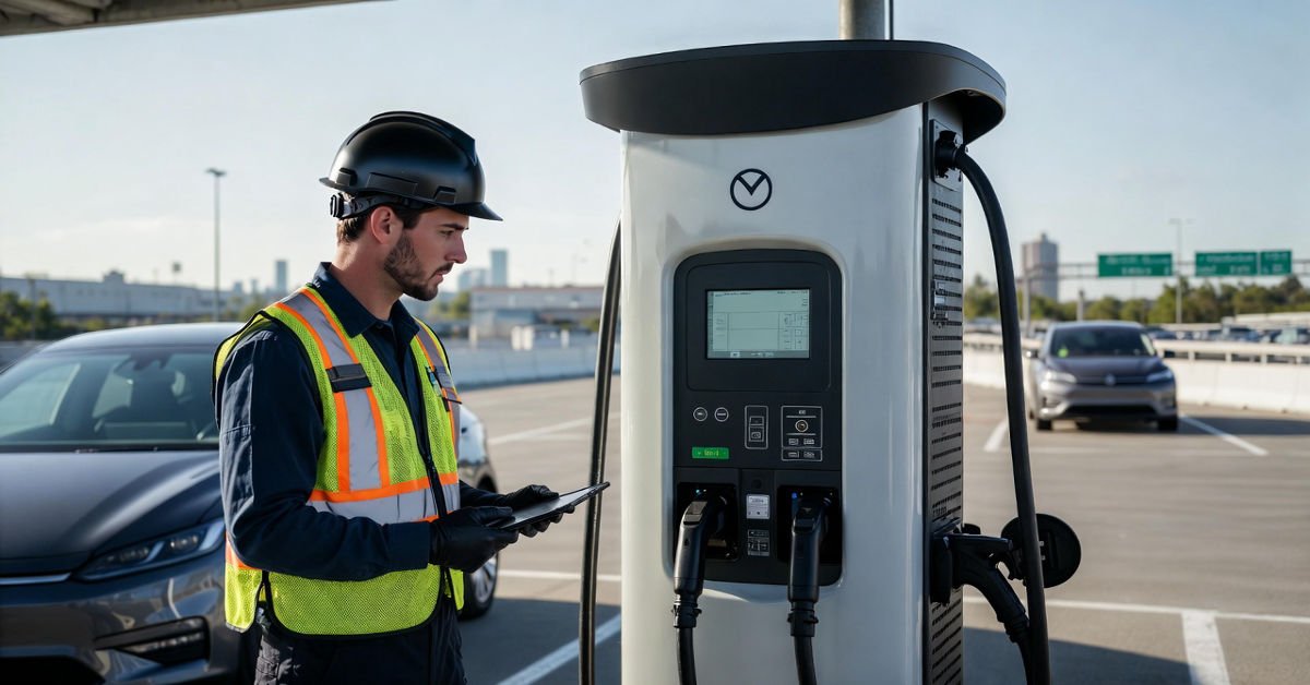Electric vehicle charger maintenance in the USA.